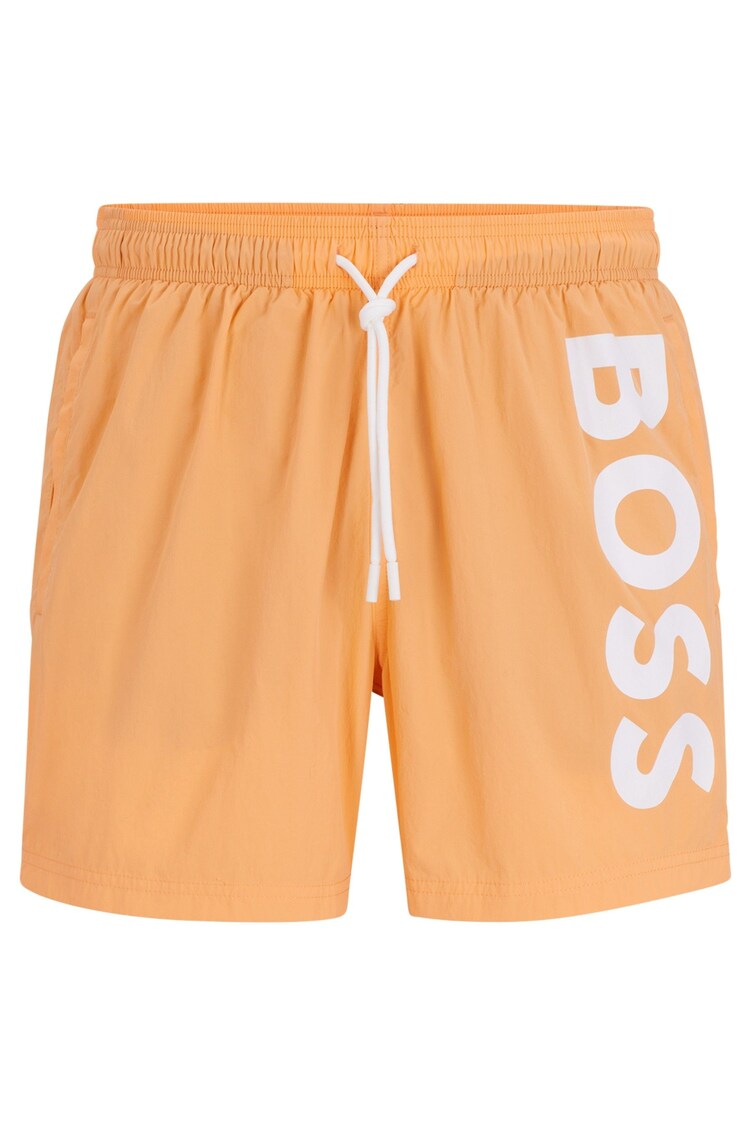 BOSS Orange Vertical-Logo-Print Swim Shorts In Quick-Dry Poplin - Image 4 of 4