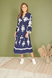 Yumi Blue Viscose Midi Dress With Long Sleeves - Image 3 of 5