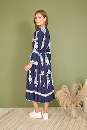 Yumi Blue Viscose Midi Dress With Long Sleeves - Image 4 of 5