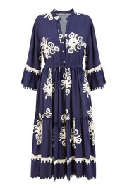 Yumi Blue Viscose Midi Dress With Long Sleeves - Image 5 of 5