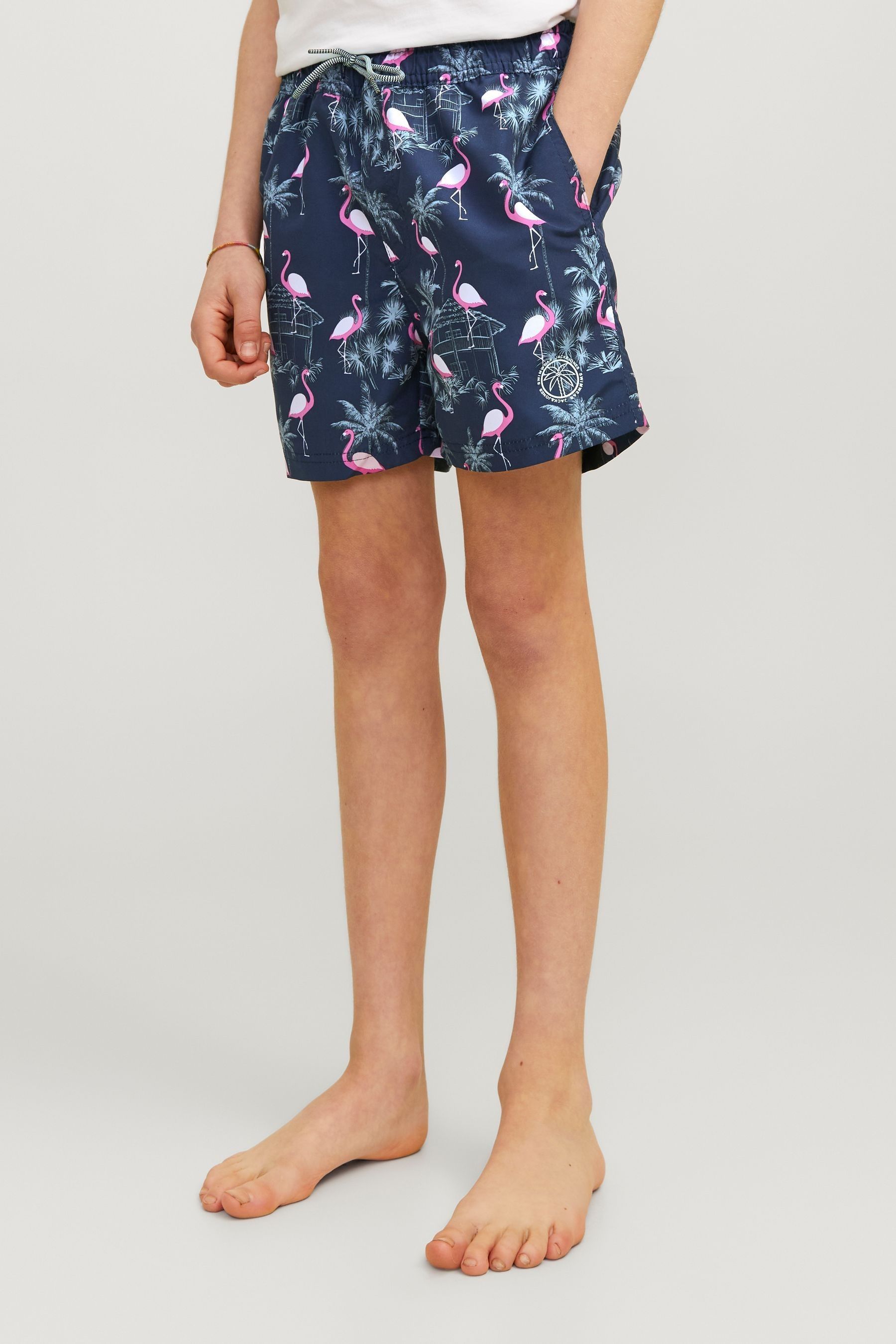 JACK JONES JUNIOR Blue Flamingo Hawaiian Print Swim Shorts