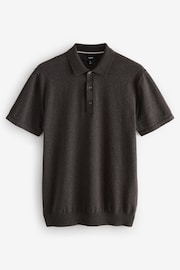 Dark Stone Slim Fit Knitted Polo Shirt - Image 5 of 7