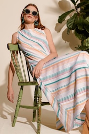 Monsoon Multi Aubree Stripe Dress in Linen Blend - Image 1 of 6