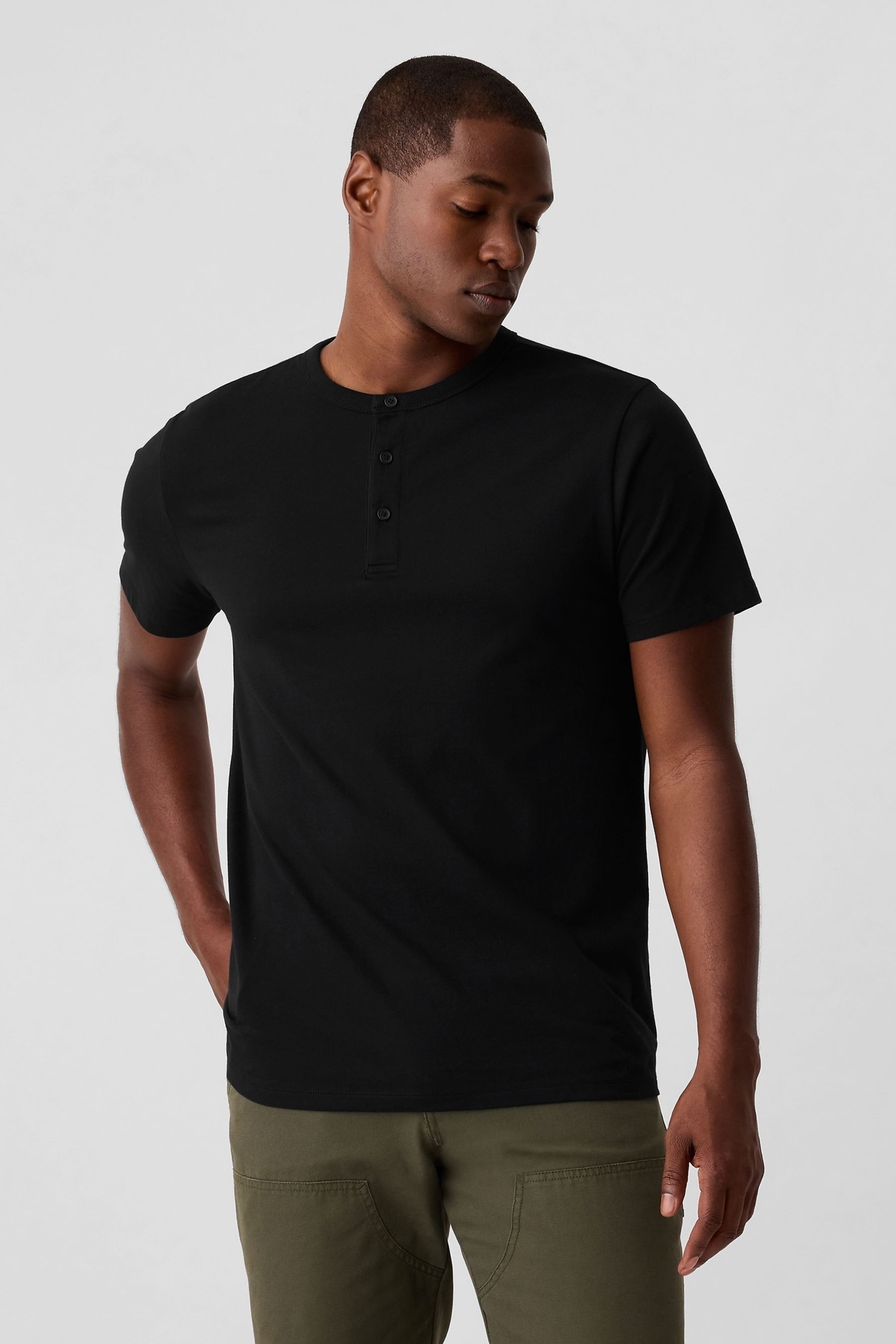Buy Gap Black Everyday Soft Henley Short Sleeve T Shirt from Next Luxembourg