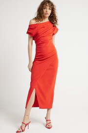 River Island Red Drape Asym Wrap Midi Dress - Image 1 of 4