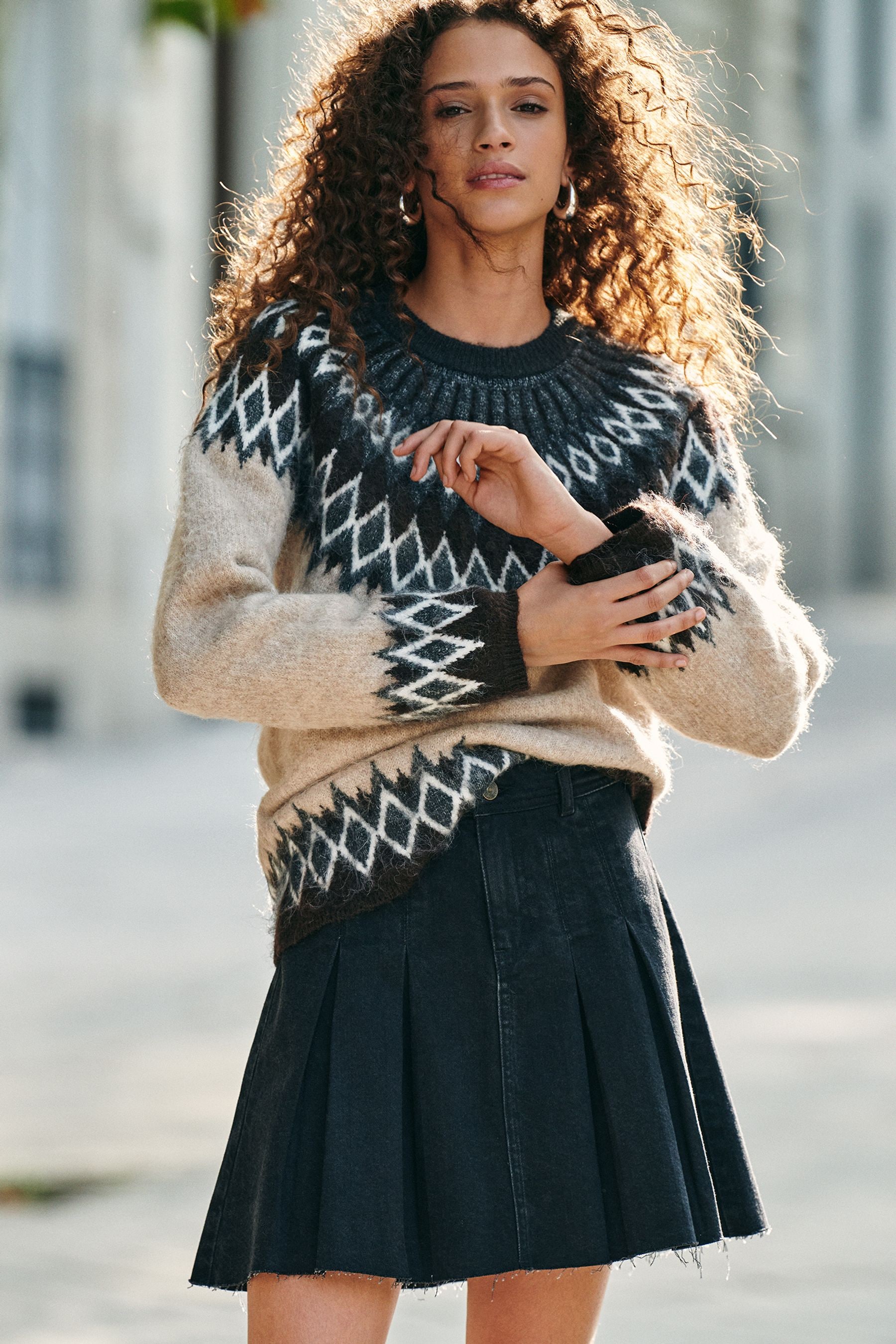 Next pleated denim skirt top