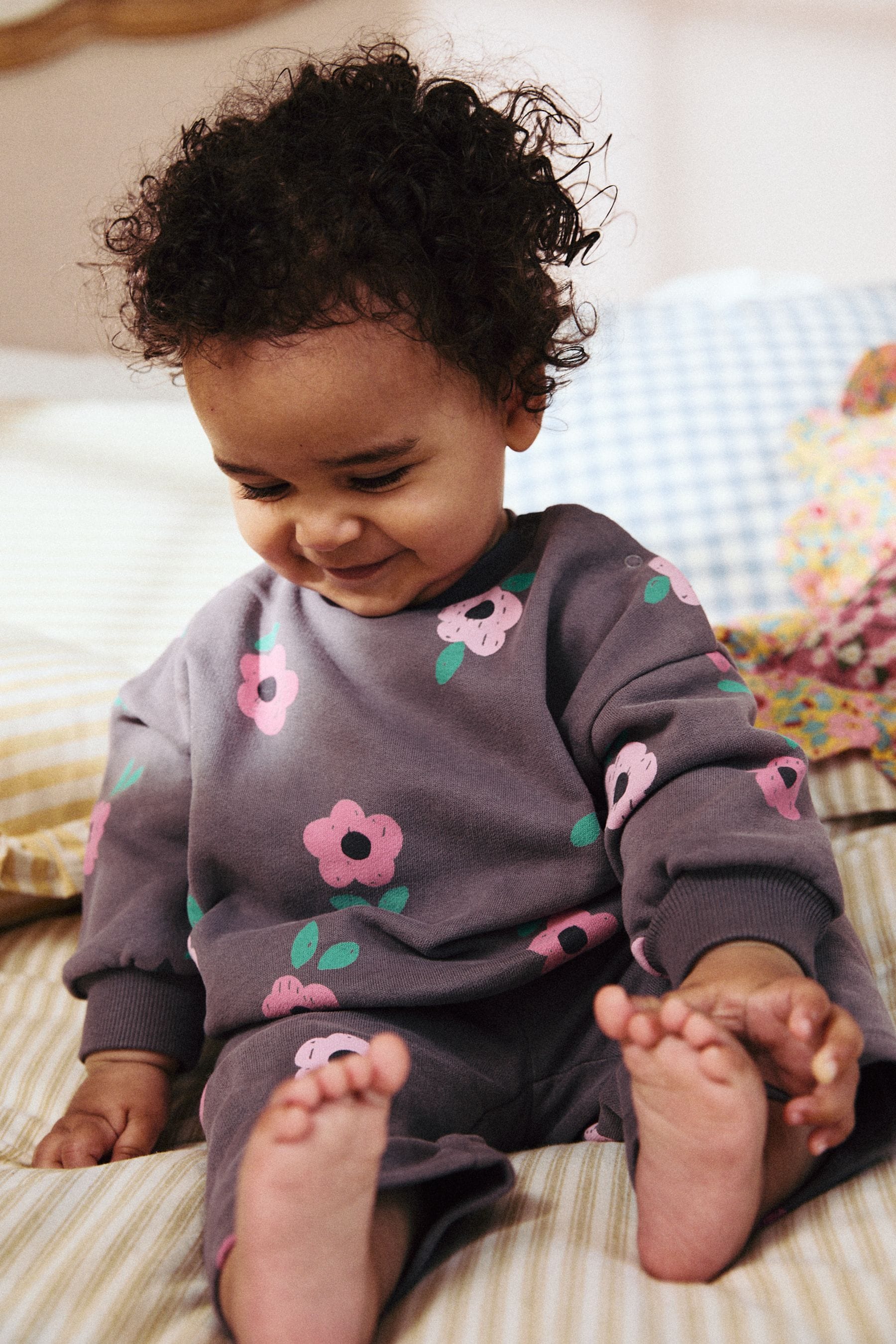 Buy Grey Pink Flower Print Baby Sweatshirt and Joggers Set from the Next UK online shop