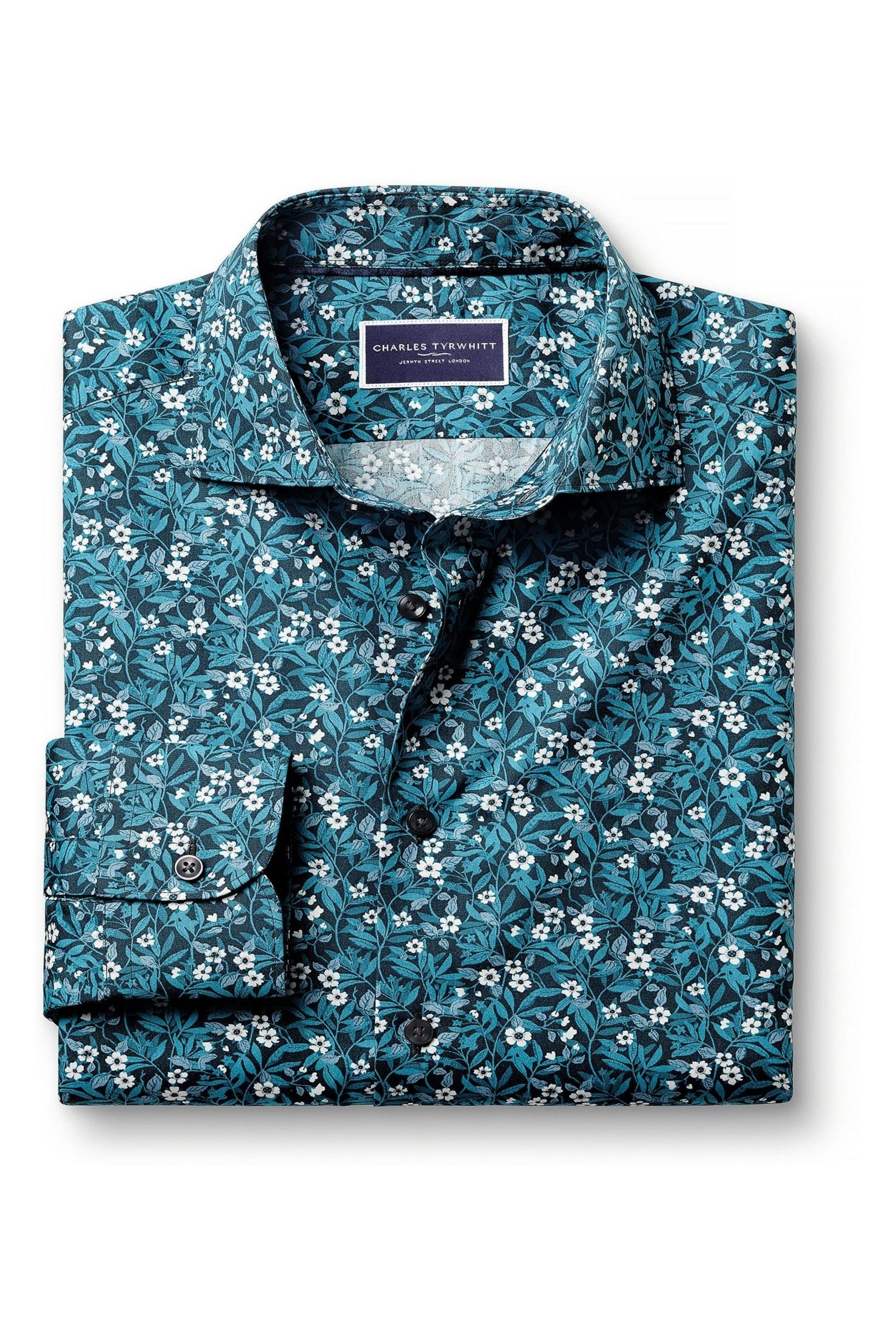 Charles Tyrwhitt Green Slim Fit Liberty Fabric Floral Print Shirt - Image 5 of 7