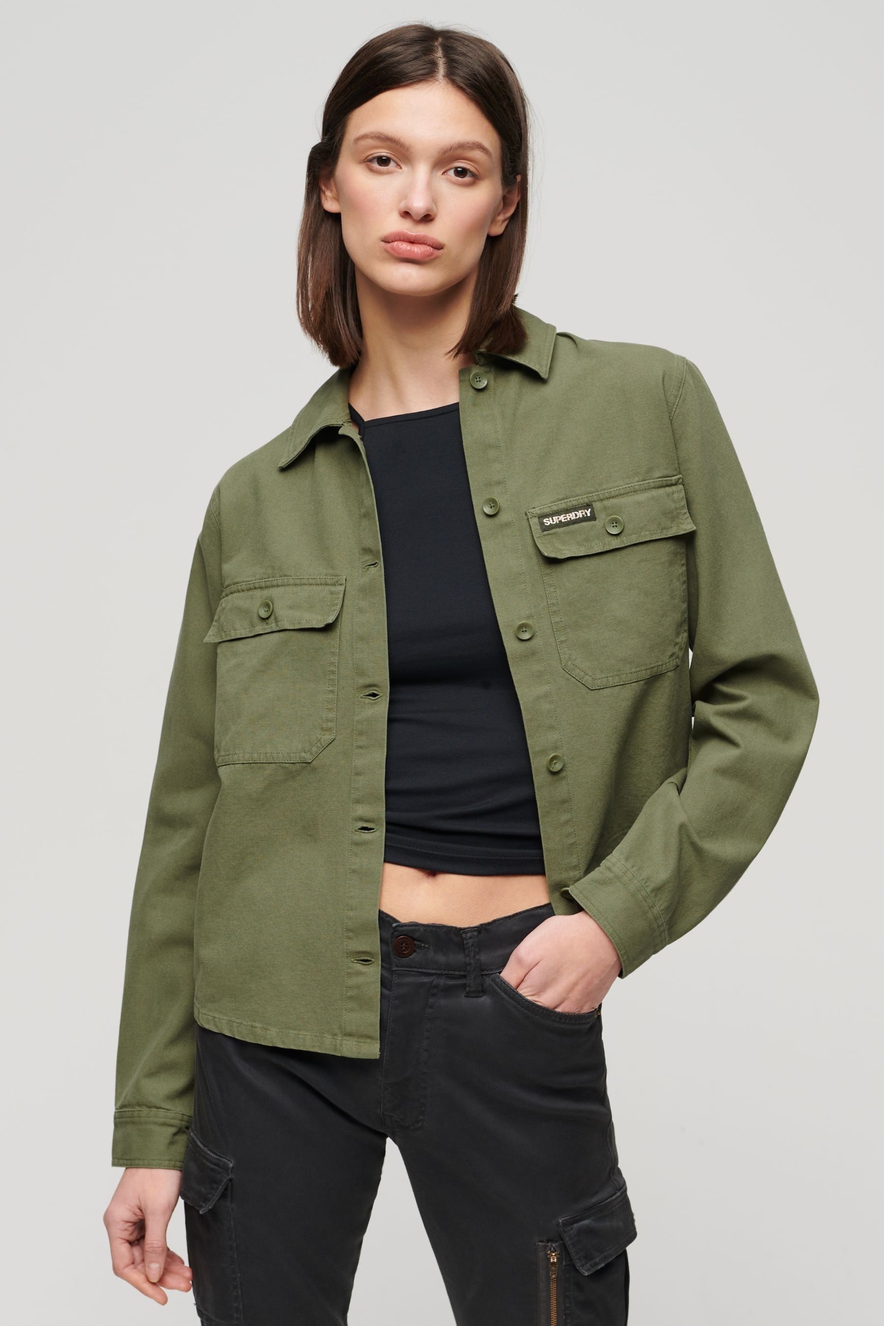 Superdry Green 100 Cotton Embellished Military Jacket 12 Womens