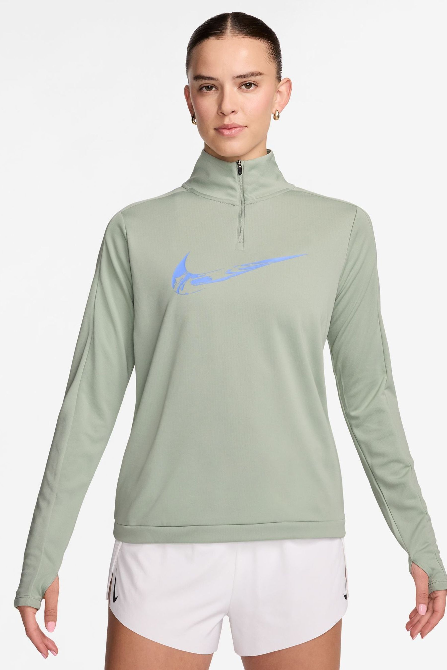 Nike Light Green Swoosh Half Zip Long Sleeve Running Top