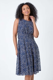 Roman Blue Lace Shimmer Belted Midi Dress - Image 1 of 5