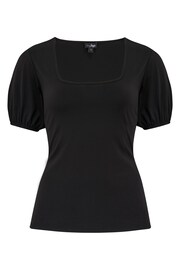 Pour Moi Black Birdie Square Neck Slinky Puff Sleeve Stretch Top - Image 3 of 4