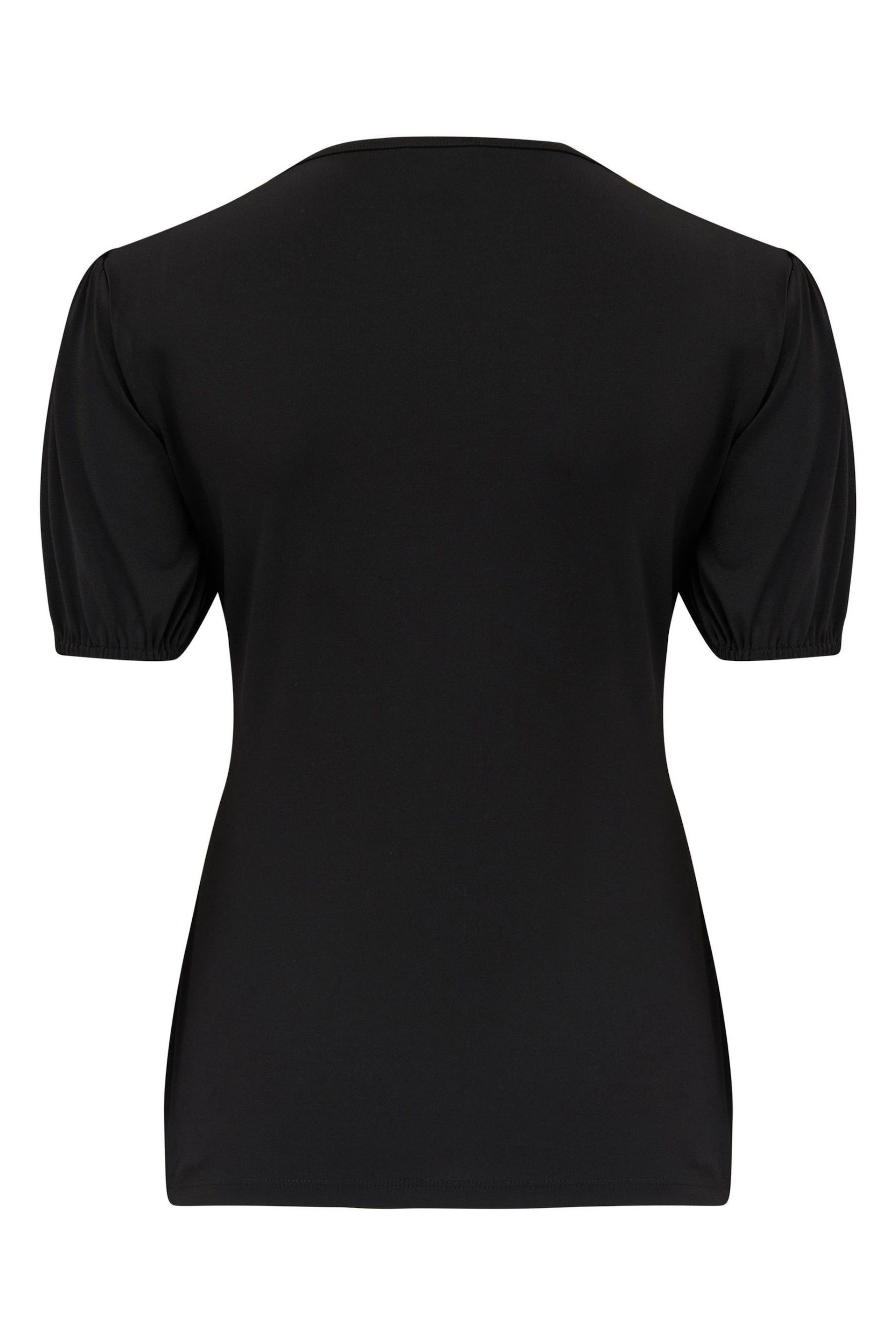 Pour Moi Black Birdie Square Neck Slinky Puff Sleeve Stretch Top - Image 4 of 4