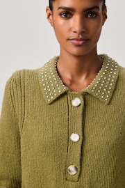 Olive Green Gem Embellished Collar Jumper - Image 4 of 6