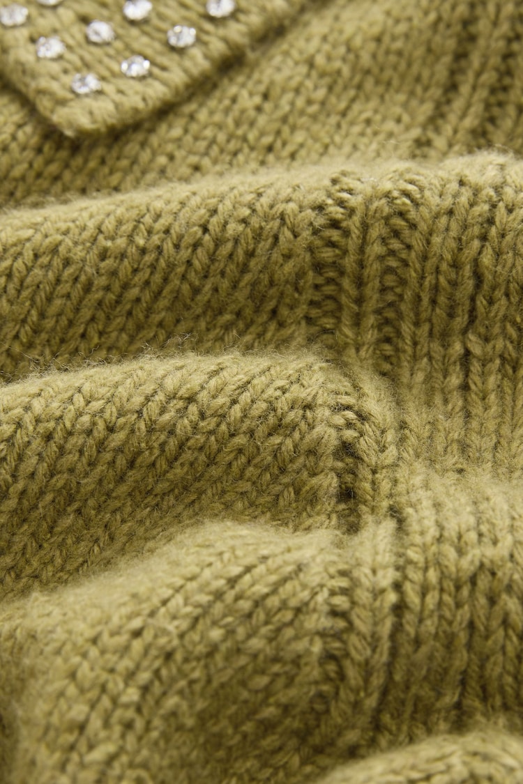 Olive Green Gem Embellished Collar Jumper - Image 6 of 6