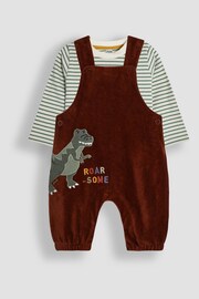 JoJo Maman Bébé Brown T-Rex Applique Velour Dungarees & Top Set - Image 1 of 6