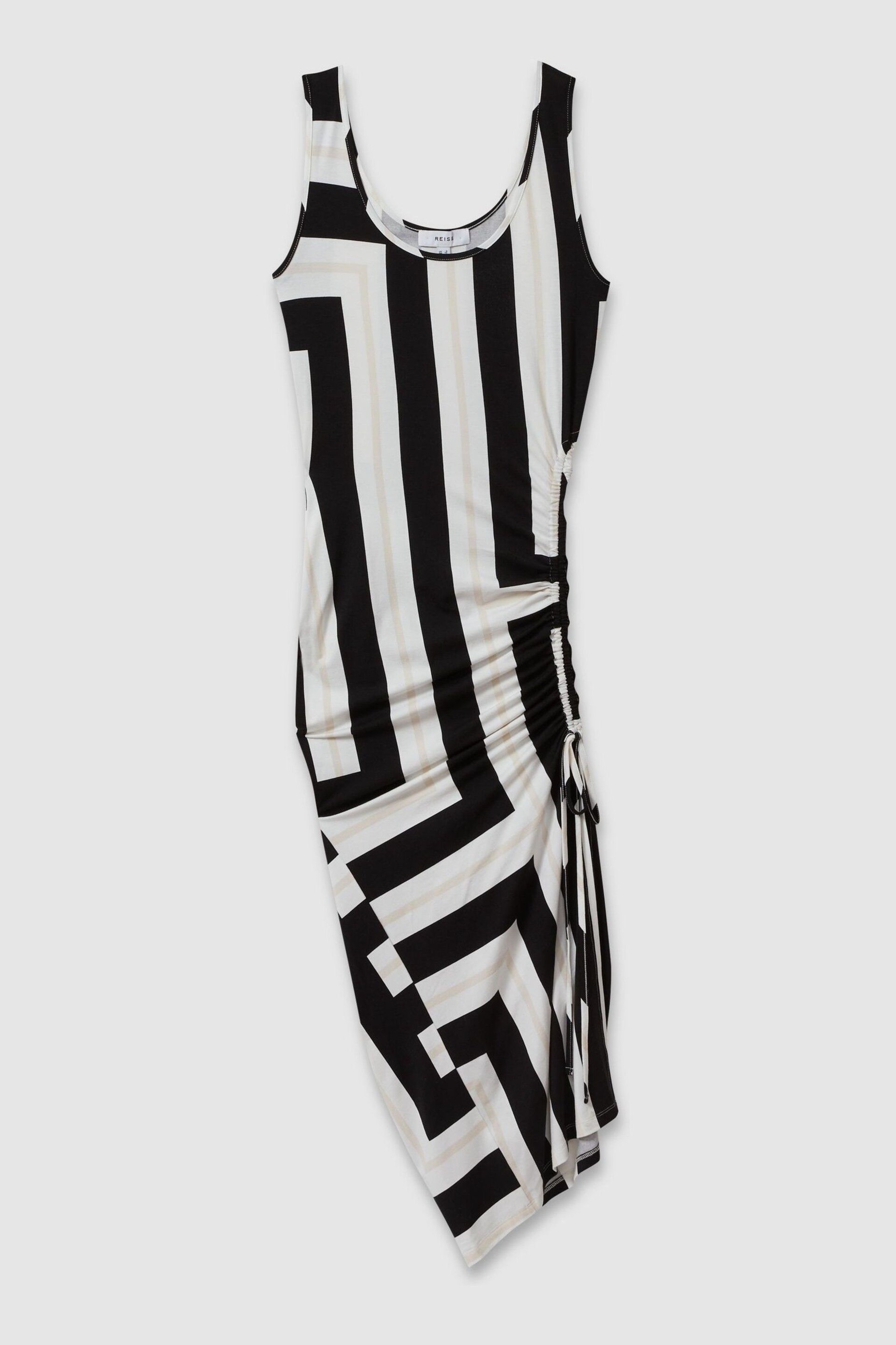 Reiss Black/White Serina Colourblock Ruched Bodycon Midi Dress - Image 2 of 5