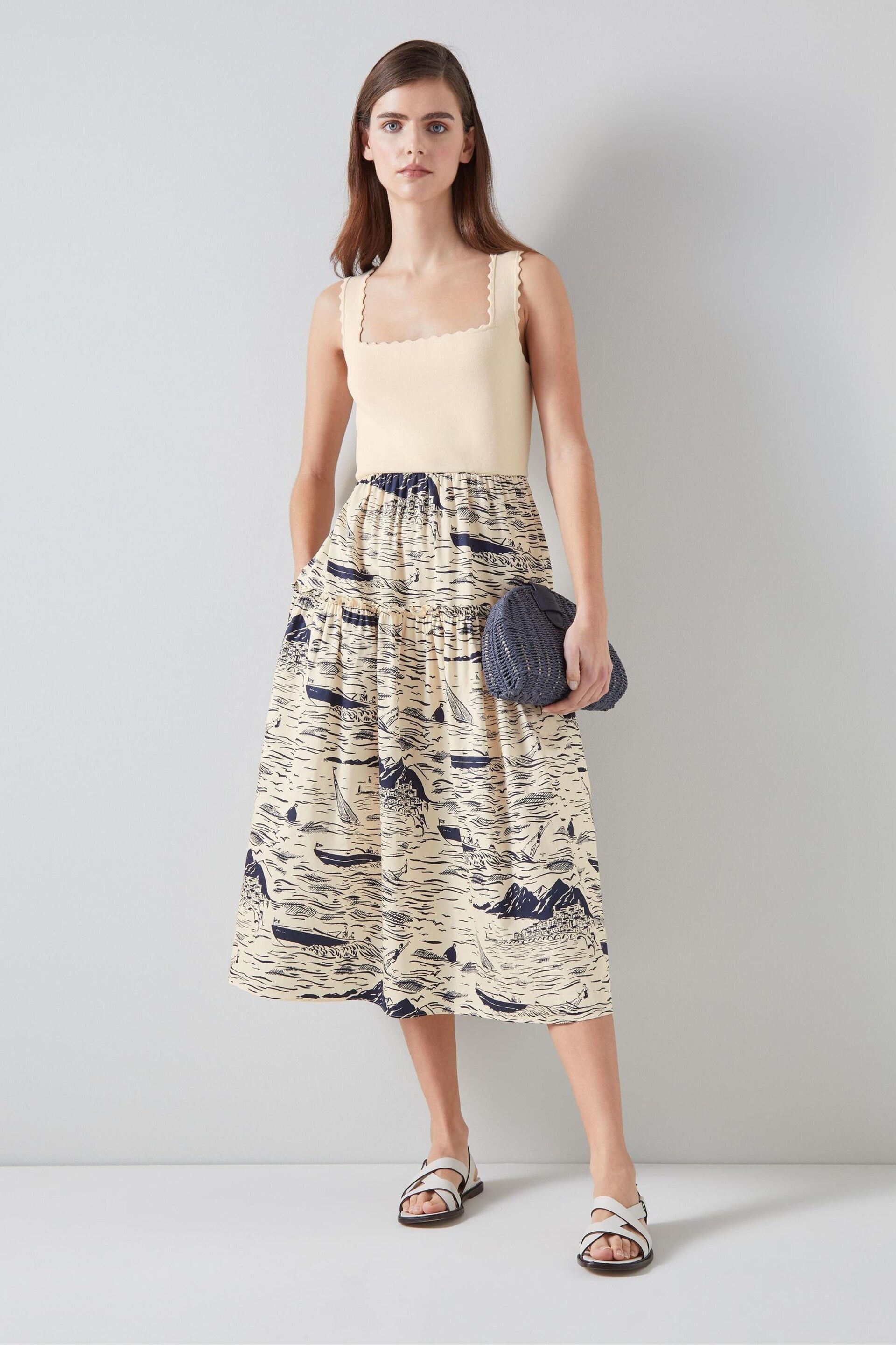LK Bennett Crosby Cotton Blend Riviera Print Dress - Image 1 of 3
