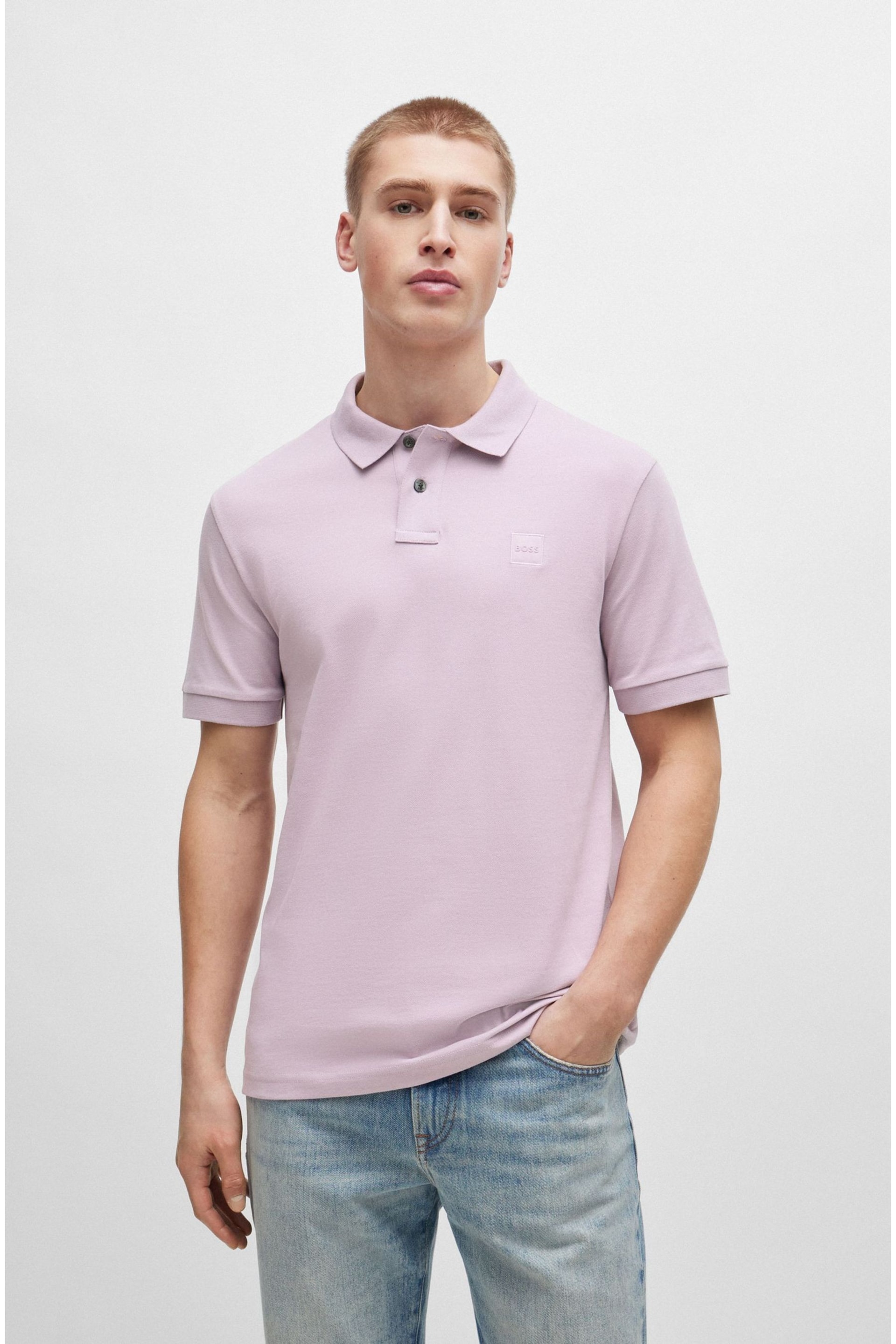BOSS Purple Slim Fit Stretch-Cotton Polo Shirt With Logo Patch - Image 1 of 4