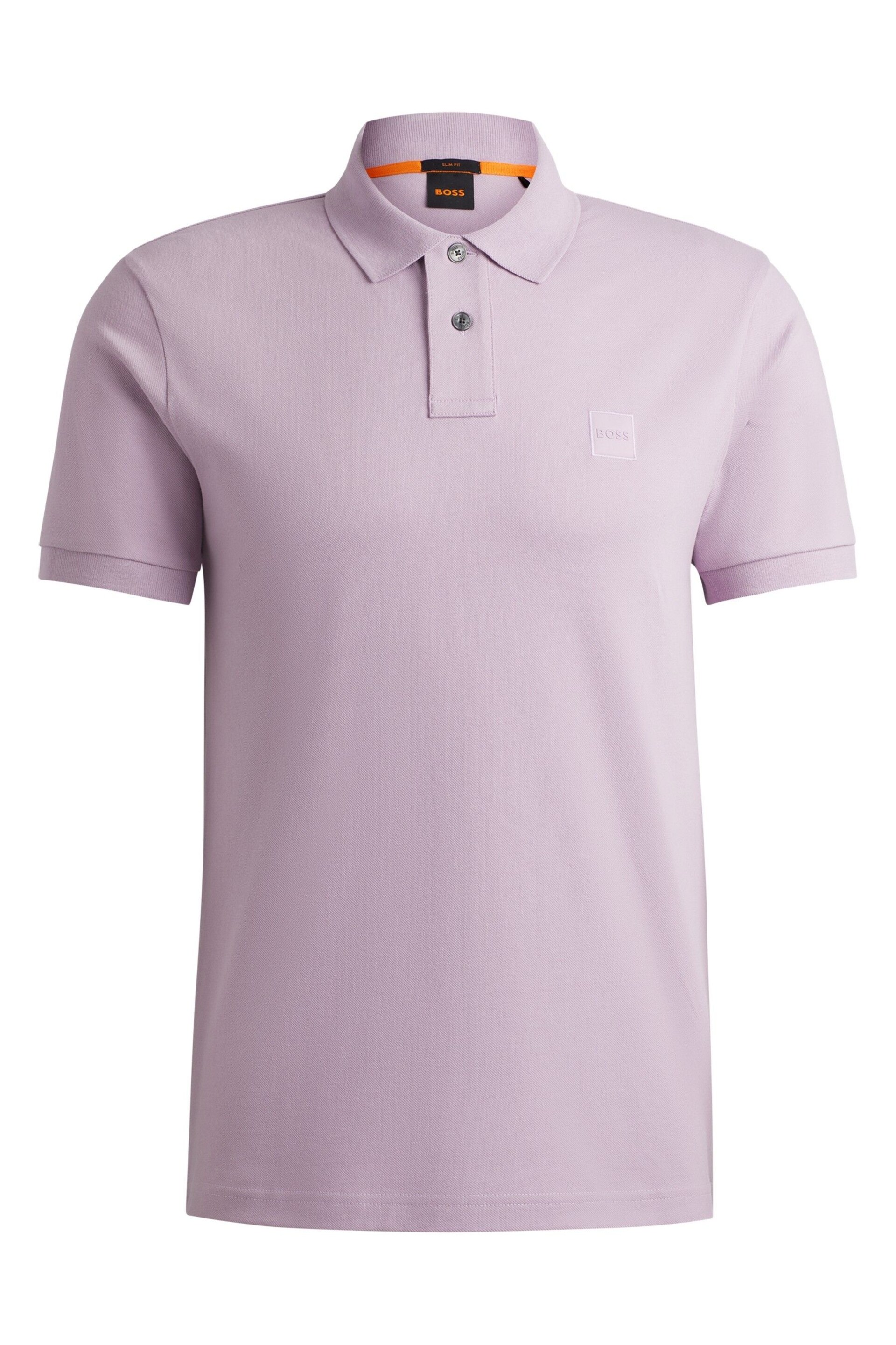 BOSS Purple Slim Fit Stretch-Cotton Polo Shirt With Logo Patch - Image 5 of 5