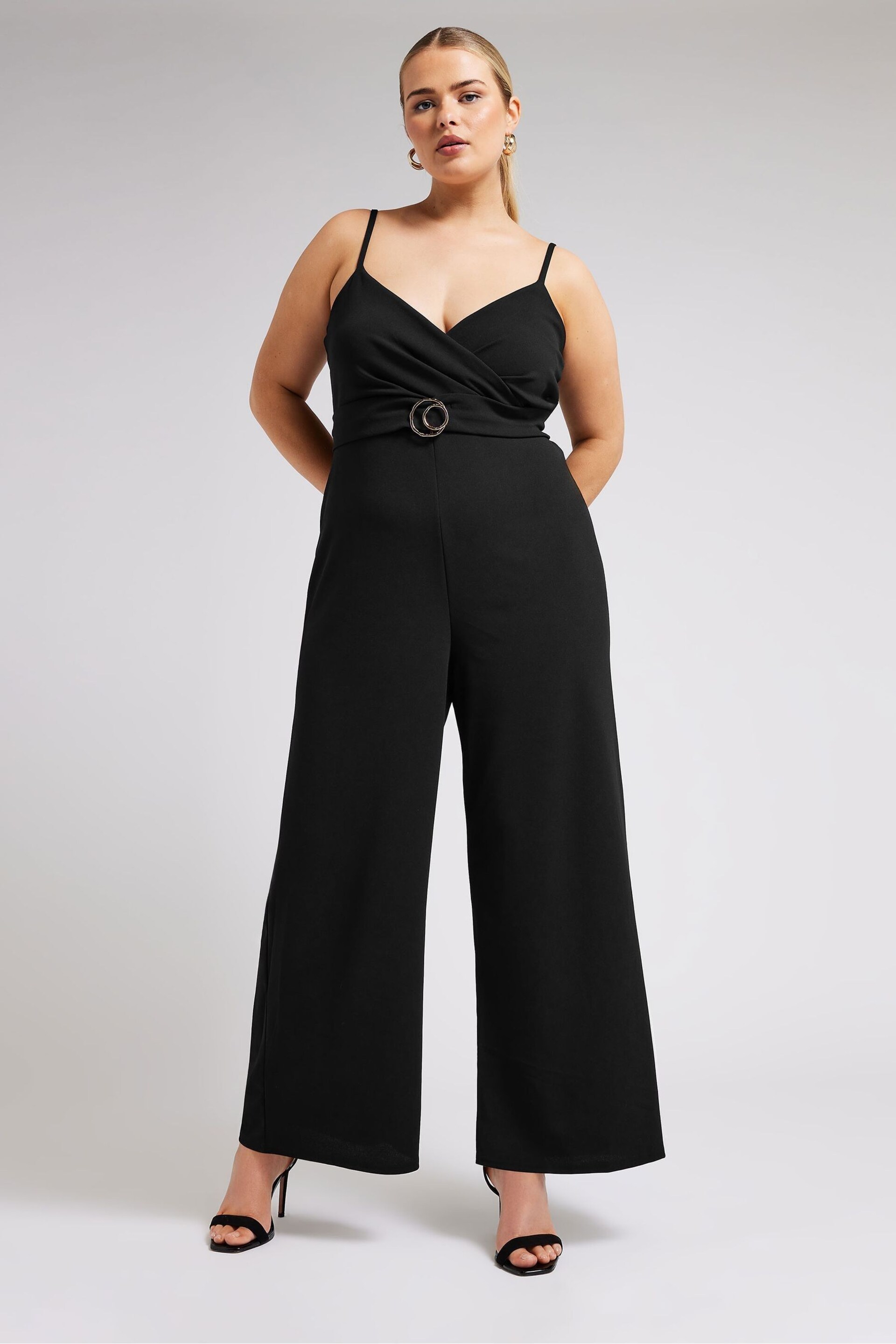 Yours Curve Black YOURS LONDON Curve Black Wrap Front Jumpsuit - Image 2 of 4