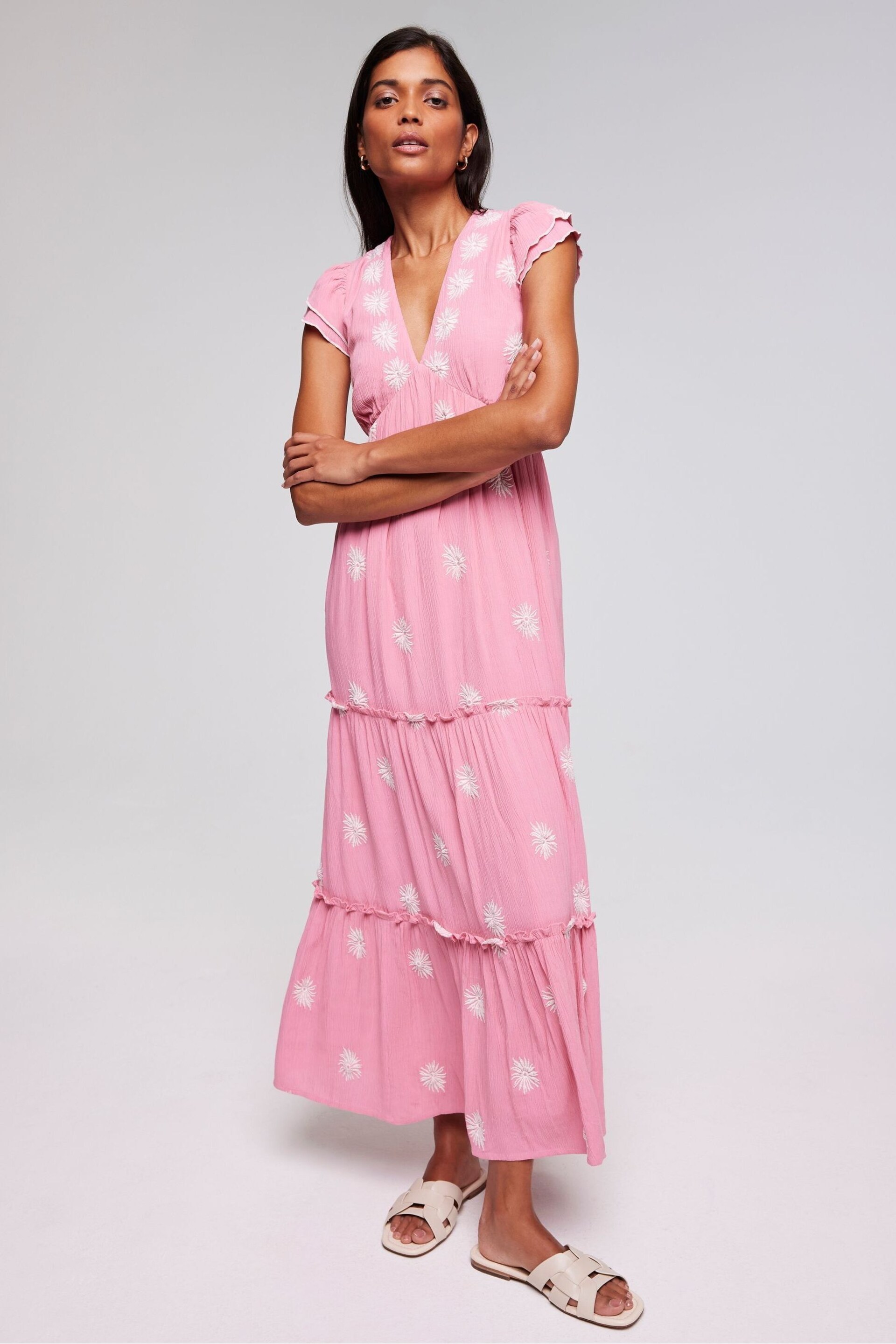Mint Velvet Pink Floral Embroidered Maxi Dress - Image 1 of 4