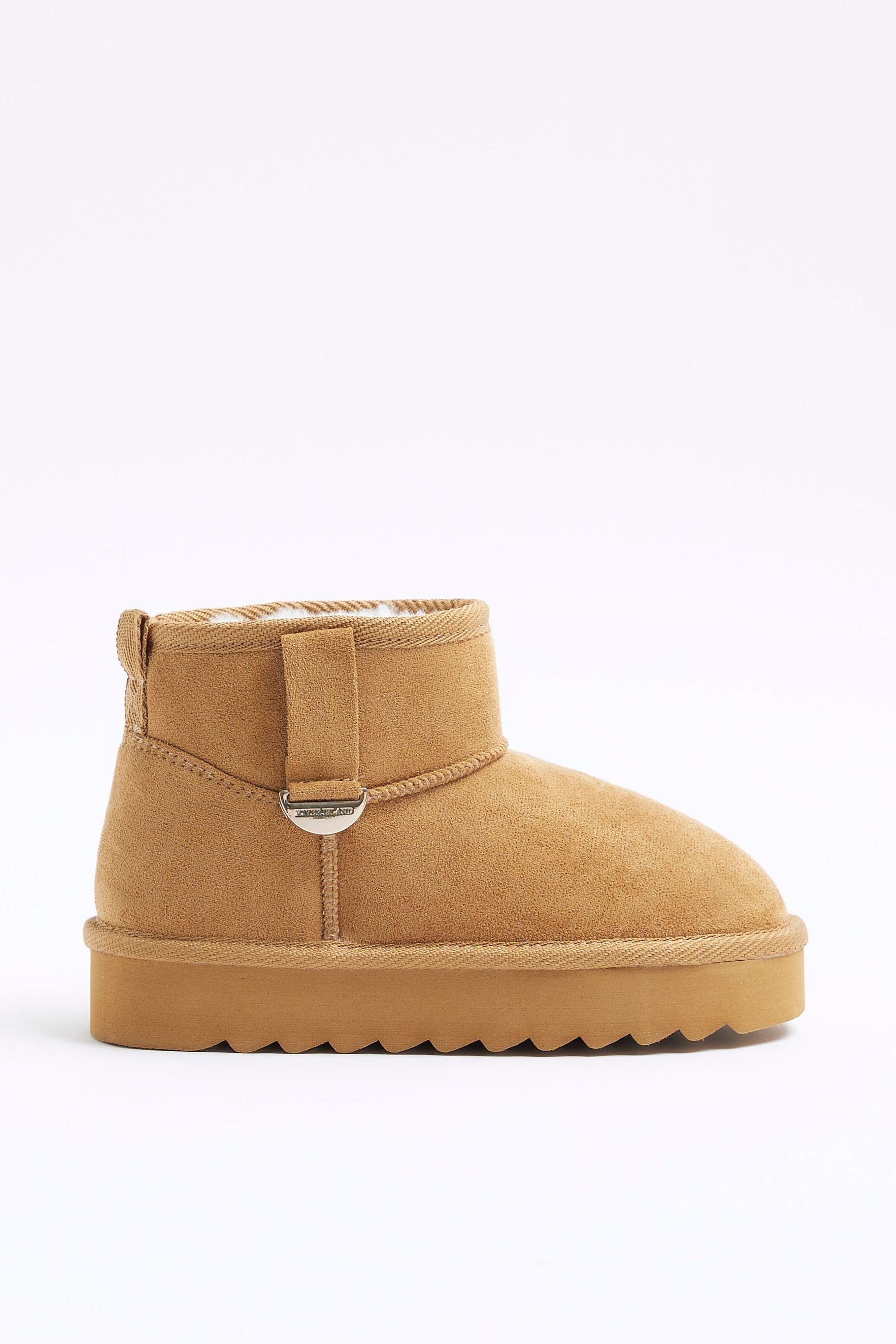 Buy River Island Brown Girls Beige Suedette Faux Fur Lined Boots from Next Luxembourg