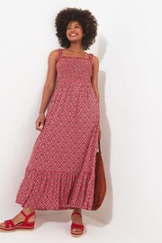 Joe Browns Red Petite Tile Print Shirred Waist Jersey Maxi Dress - Image 1 of 7