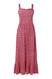 Joe Browns Red Petite Tile Print Shirred Waist Jersey Maxi Dress - Image 2 of 7