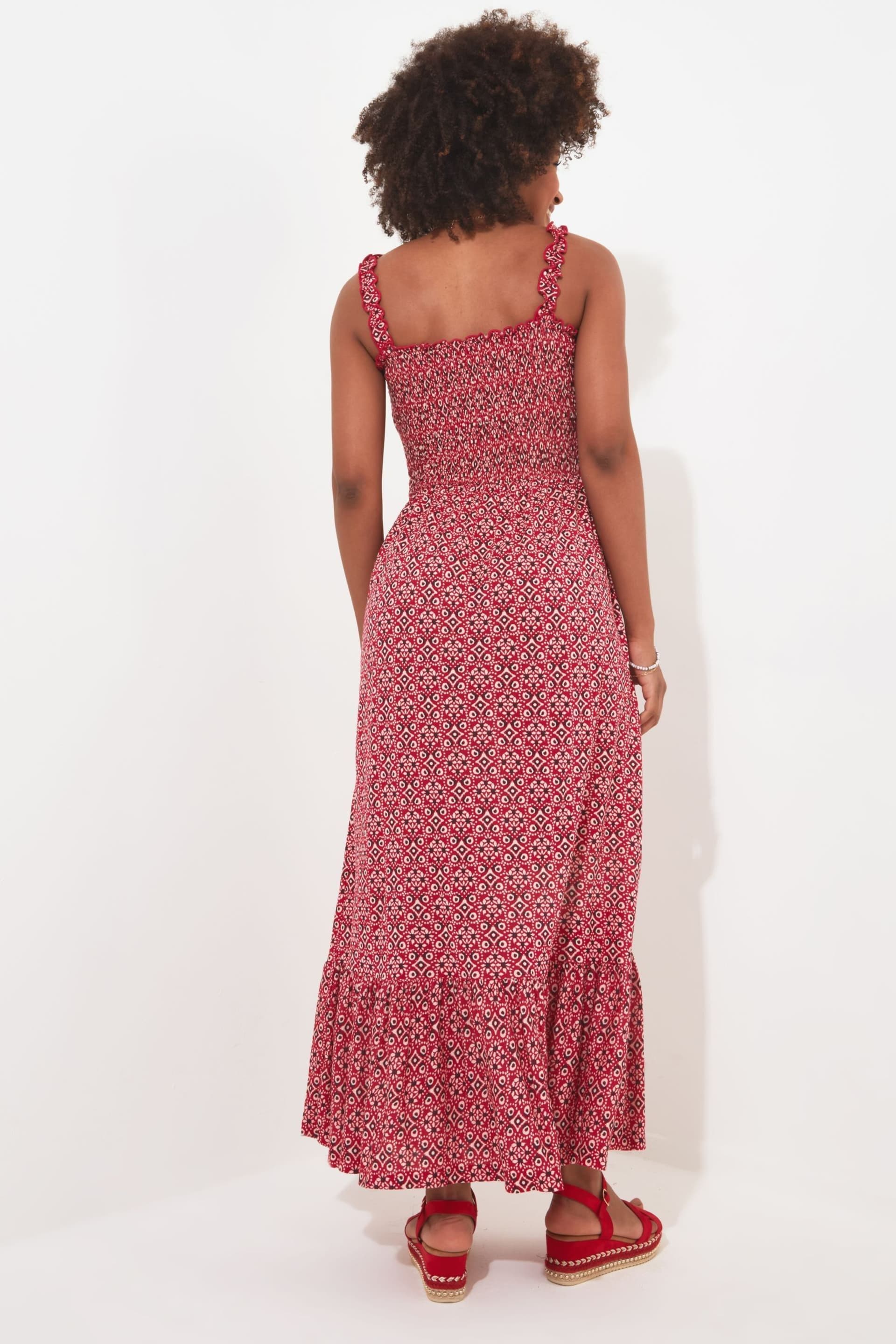Joe Browns Red Petite Tile Print Shirred Waist Jersey Maxi Dress - Image 4 of 7