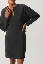 Black Long Sleeve Zip Front Mini Dress - Image 2 of 8