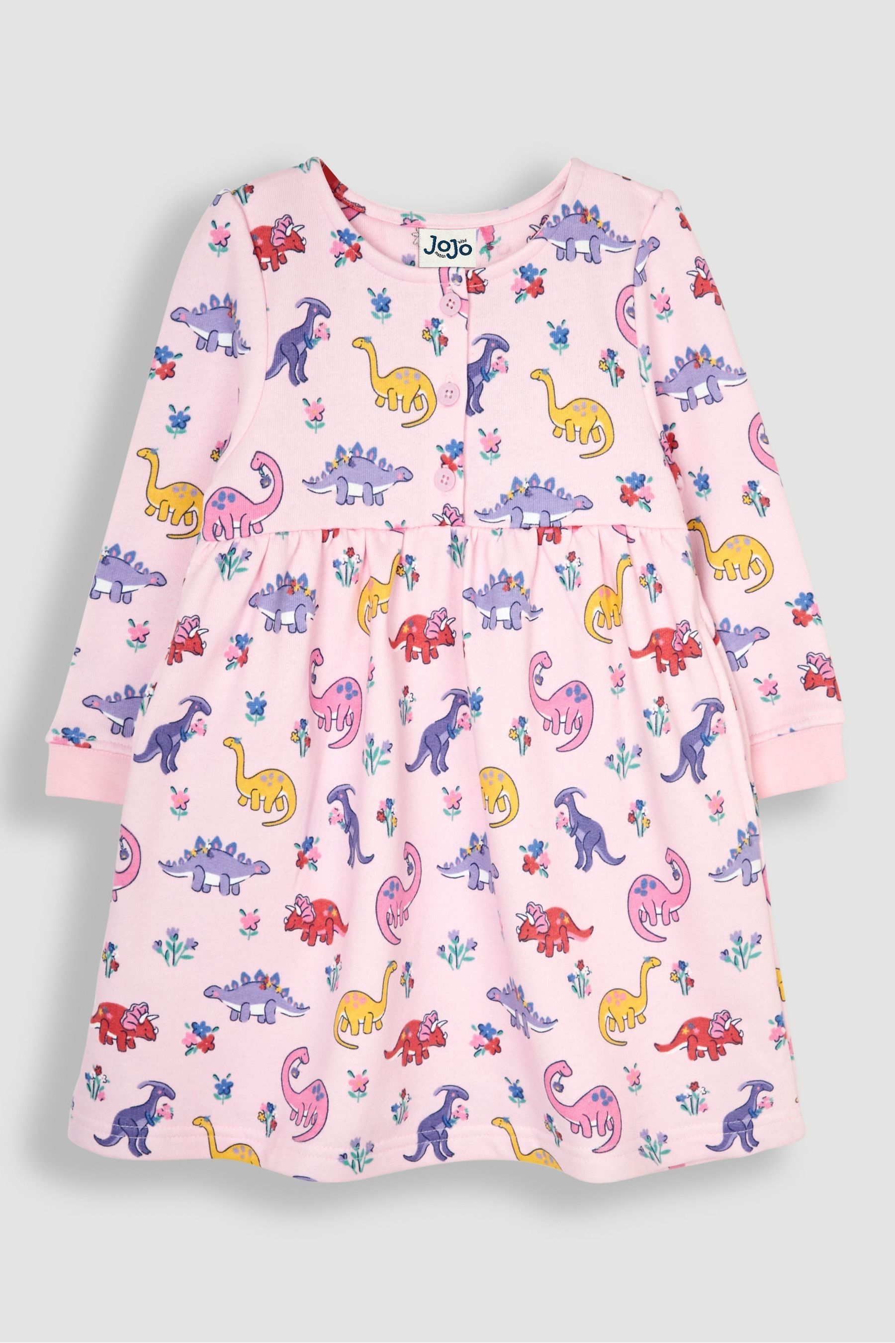 Buy JoJo Maman Bebe Pink Dino Floral Button Sweat Dress from Next Luxembourg