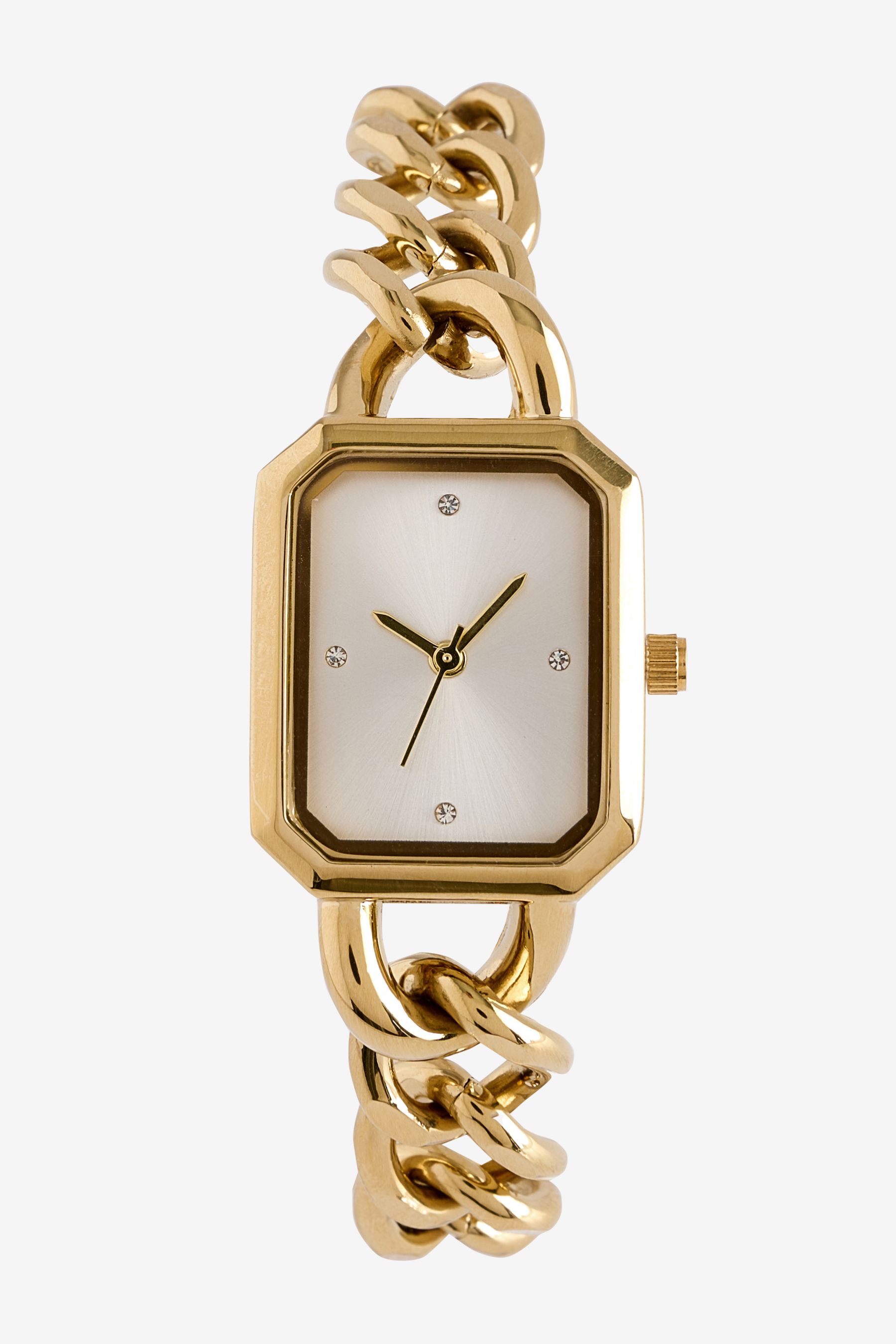 Buy Gold Tone Rectangle Dial Curb Chain Strap Watch from the Next UK online shop