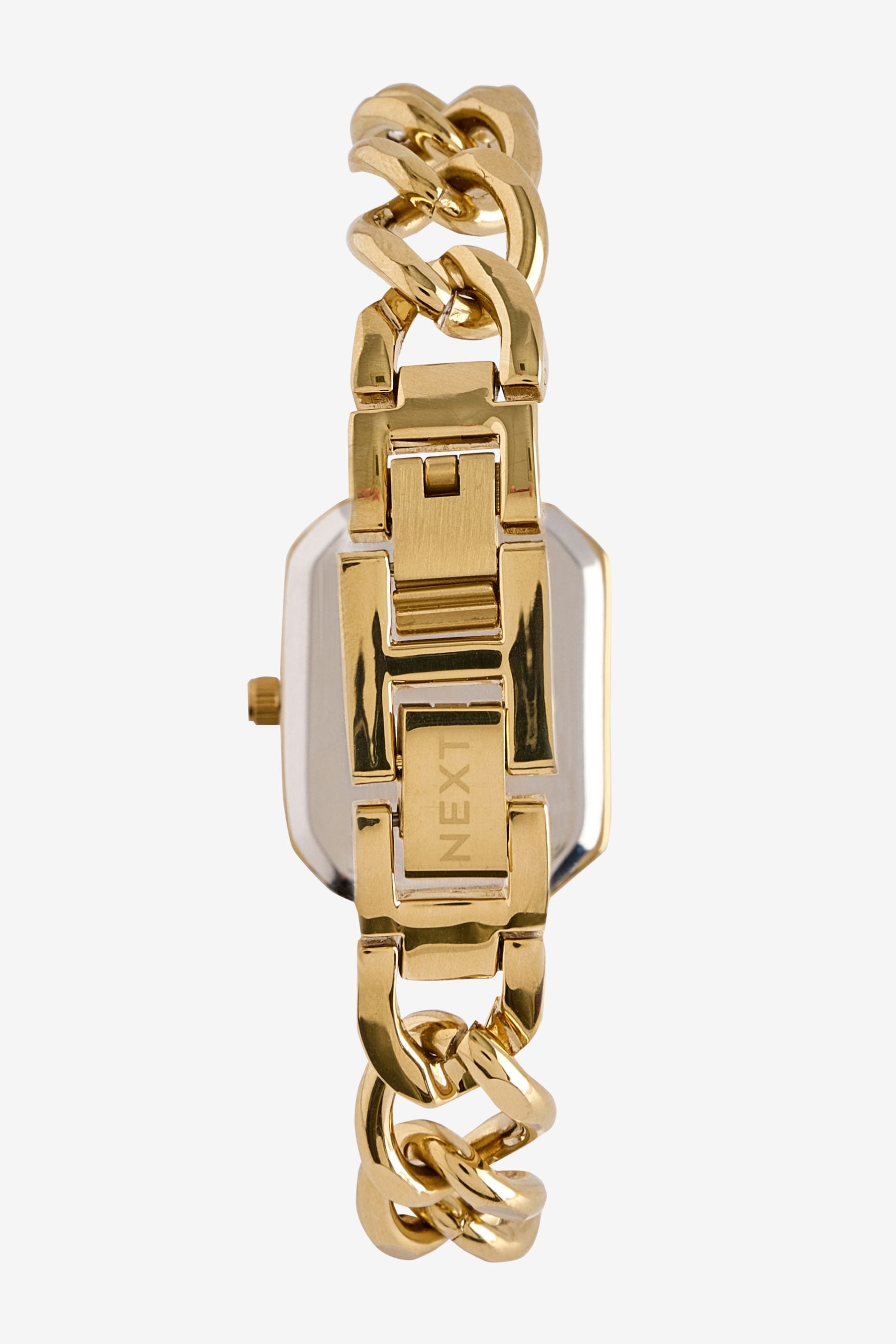 Buy Gold Tone Rectangle Dial Curb Chain Strap Watch from the Next UK online shop