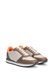 BOSS Brown Mixed-Material Trainers With Pop-Colour Details - Image 2 of 5