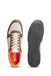 BOSS Brown Mixed-Material Trainers With Pop-Colour Details - Image 4 of 5