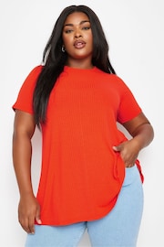 Yours Curve Orange Aqua Ribbed Swing T-Shirt - Image 2 of 5