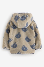 Cream And Grey Bear Patterned Fleece Zip Through Hooded Jacket (3mths-7yrs) - Image 6 of 8