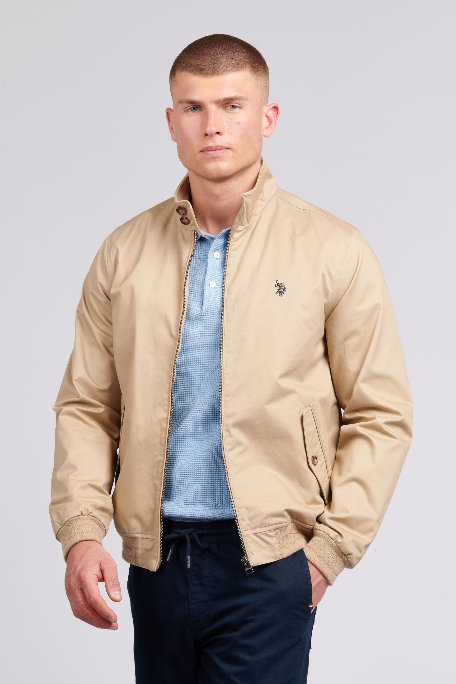 U.S. Polo Assn. Brown Mens Cotton Twill Harrington Jacket
