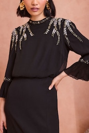 Love & Roses Black Petite Embellised Flute Sleeve Midi Dress - Image 2 of 4