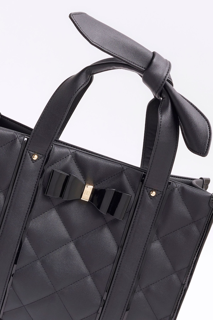 River Island Black Girls Bow Quilted Shopper Bag - Image 4 of 4