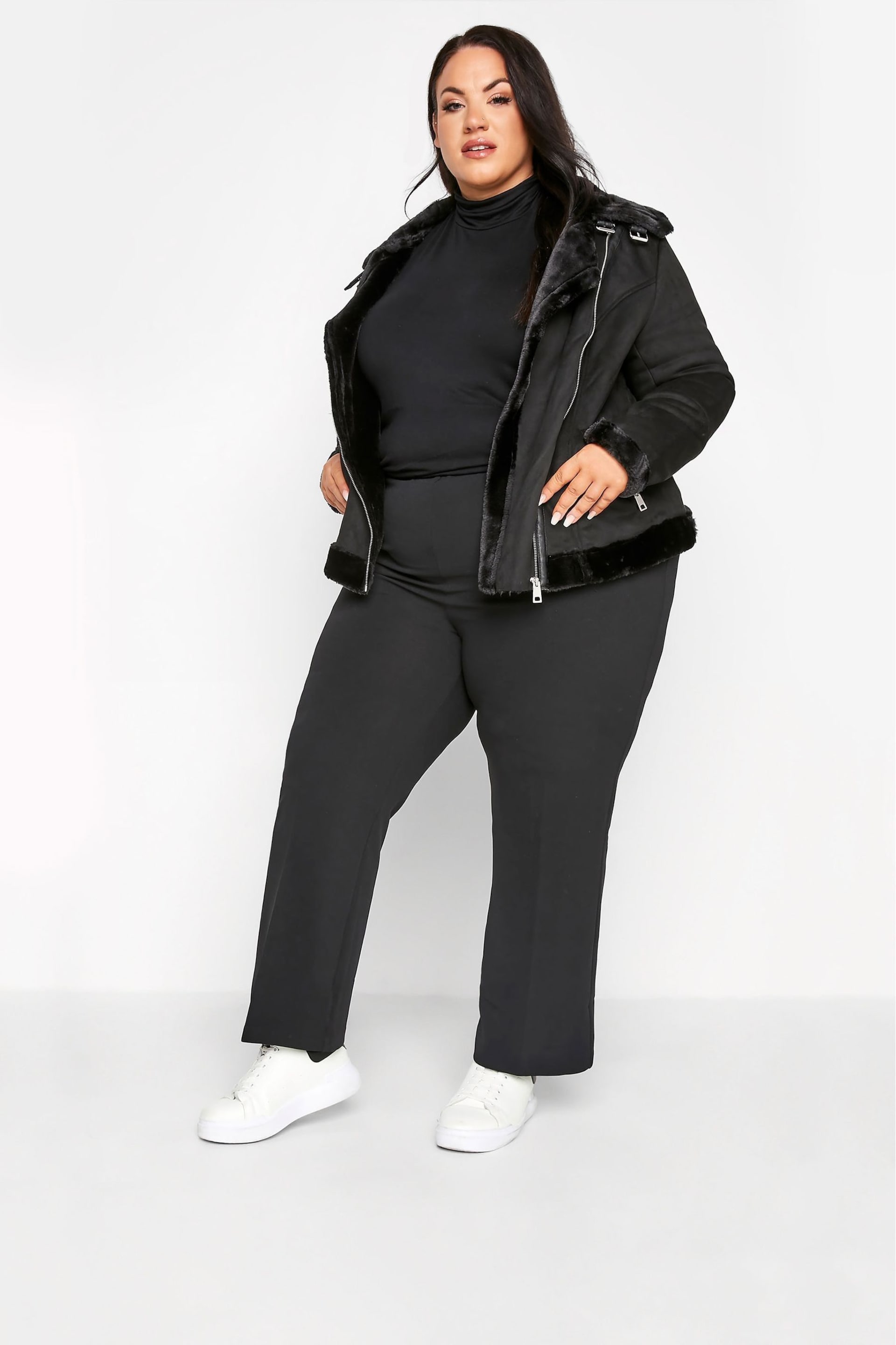 Yours Curve Black Bootcut Ponte Rib Trousers - Image 5 of 7