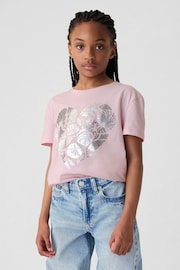 Gap Pink Heart Graphic Short Sleeve Crew Neck T-Shirt (4-13yrs) - Image 1 of 3