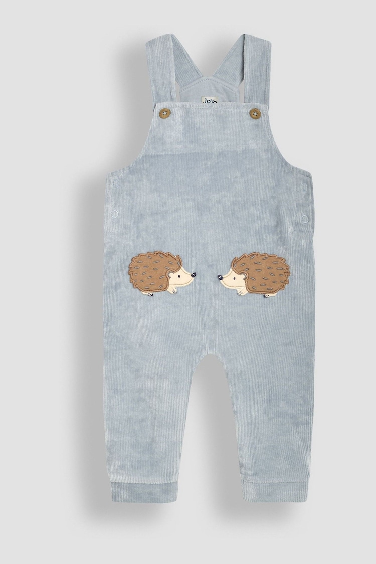 JoJo Maman Bébé Light Blue Hedgehog 2-Piece Velour Appliqué Dungarees & Top Set - Image 2 of 6