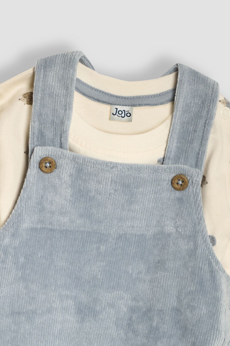 JoJo Maman Bébé Light Blue Hedgehog 2-Piece Velour Appliqué Dungarees & Top Set - Image 6 of 6