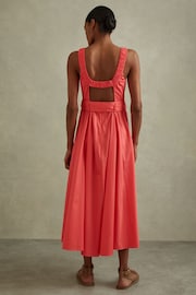 Reiss Coral Liza Cotton Ruched Strap Belted Midi Dress - Image 4 of 6