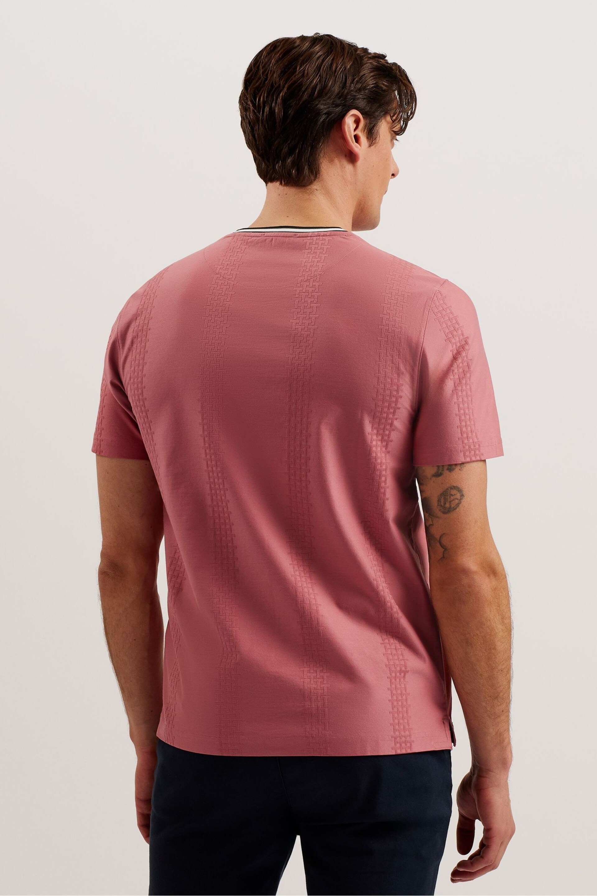 Ted Baker Pink Slim Fit Rousel Jacquard T-Shirt - Image 4 of 6