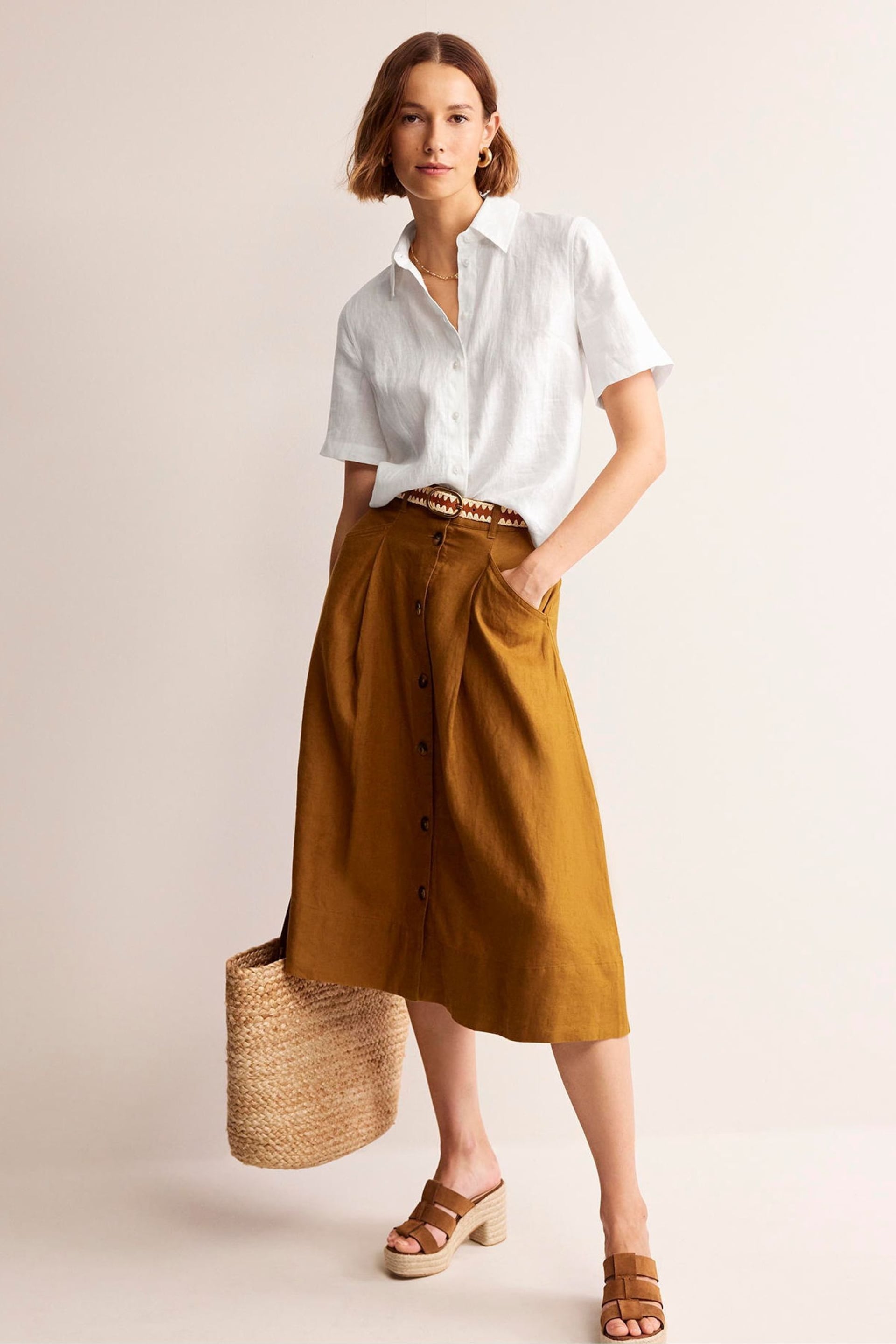 Boden White Hazel Short Sleeve Linen Shirt - Image 1 of 5