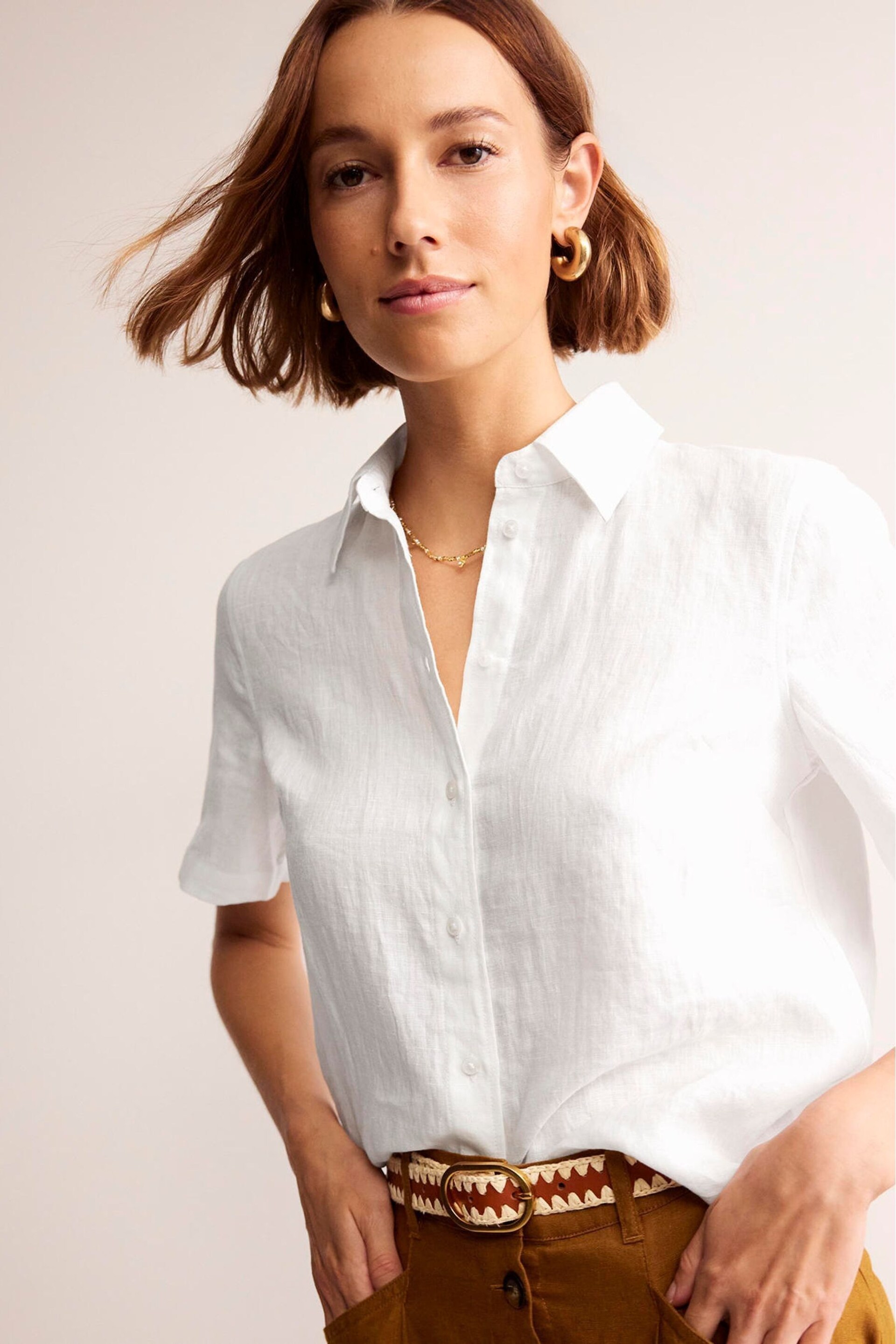 Boden White Hazel Short Sleeve Linen Shirt - Image 2 of 5