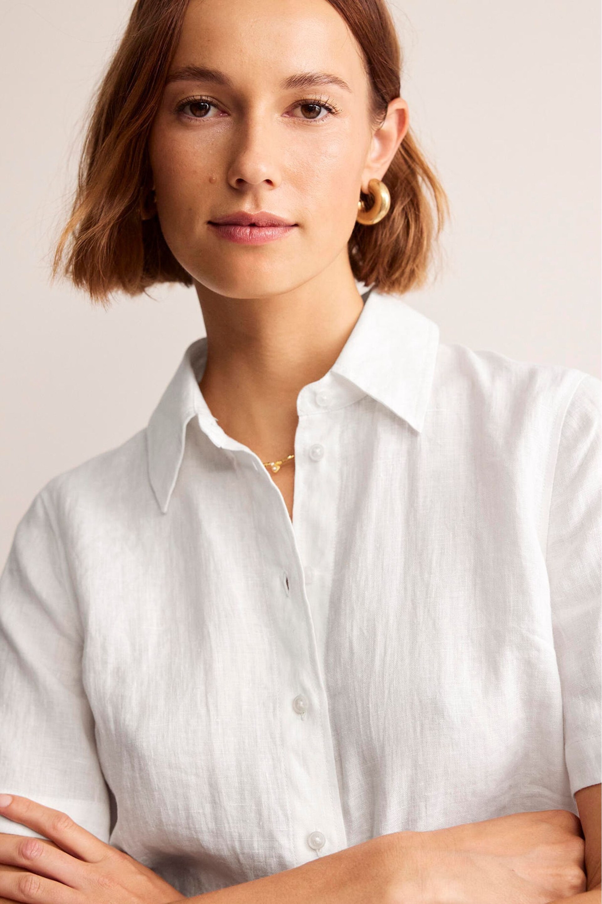 Boden White Hazel Short Sleeve Linen Shirt - Image 3 of 5